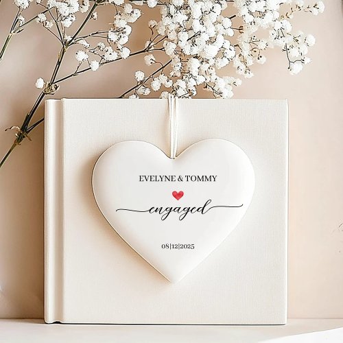Personalized Names and Date Engagement Heart- Ceramic Ornament