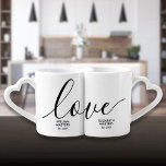 Personalized Names and Date Script Love Coffee Mug Set<br><div class="desc">With an elegant script love,  you can customize the names and date to create a unique gift for any couple. Designed by Thisisnotme©</div>