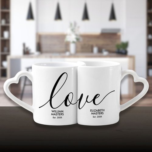 Personalized Names and Date Script Love Coffee Mug Set