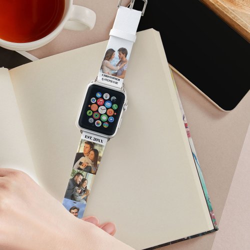 Personalized Names and Date with 5 Photo Collage Apple Watch Band