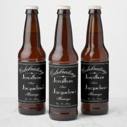Personalized Names B & W Wedding Beer Bottle Label