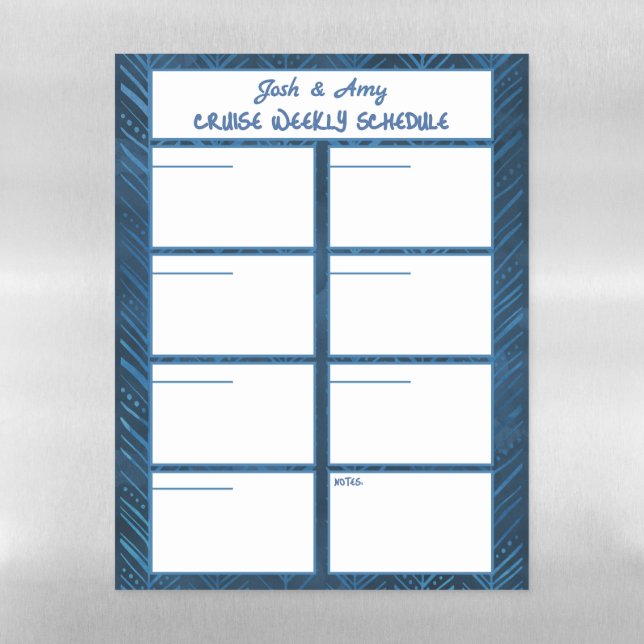Personalized Names Blue Cruise Weekly Schedule Magnetic Dry Erase Sheet (Vertical)