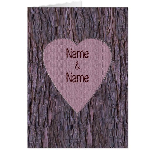 Personalized Names Carved In Tree Card - Pink (Front)