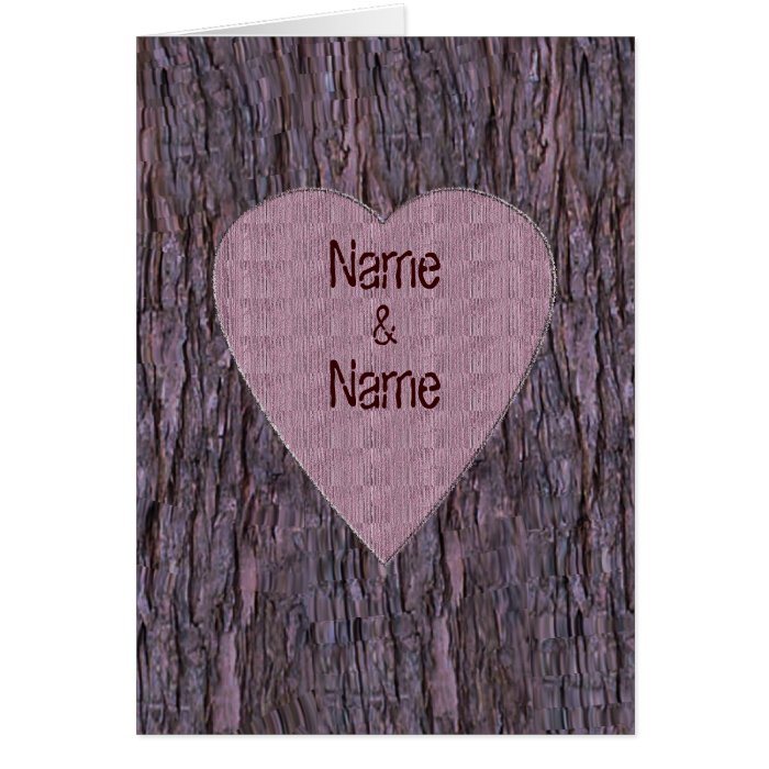 Personalized Names Carved In Tree Card   Pink