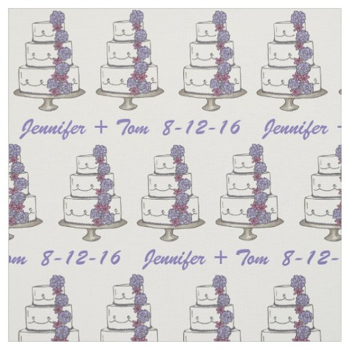 Personalized Names Date Wedding Cake Purple Rose Fabric