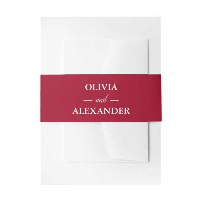 Personalized Names Deep Red Wedding Invitation Belly Band (Front Example)