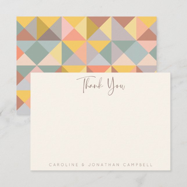 Personalized Names Earthy Yellow Geometric Wedding Thank You Card (Front/Back)