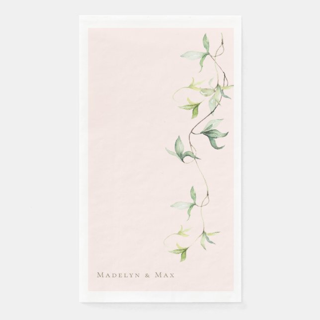 Personalized Names Foliage Blush Elegant Wedding  Paper Guest Towels (Front)