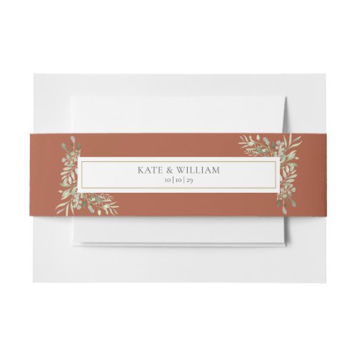 Personalized Names Greenery Terracotta Wedding Invitation Belly Band