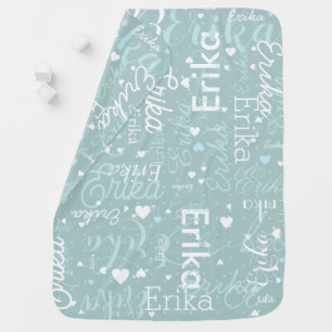 Personalized Names Heart Romantic all-over blue Baby Blanket