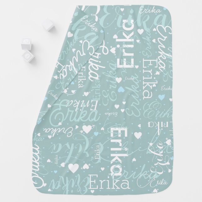 Personalized Names Heart Romantic all-over blue Baby Blanket (In Situ)