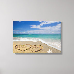Personalized Names Hearts In Sand Art Canvas Print