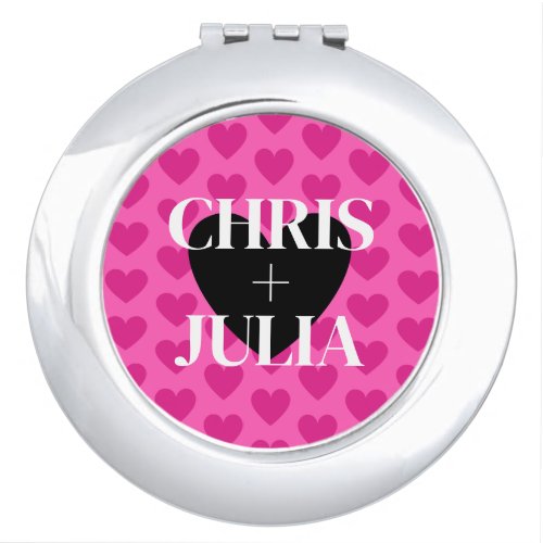 Personalized Names Hot Pink Valentines Day Compact Mirror