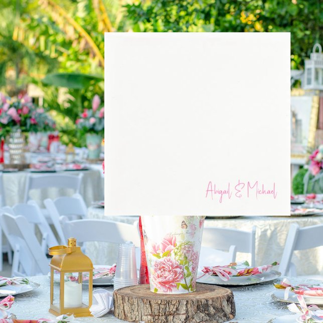 Personalized Names Hot Pink Wedding Cocktail Napkins (Creator Uploaded)