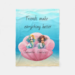 Personalized names mermaid fleece blanket