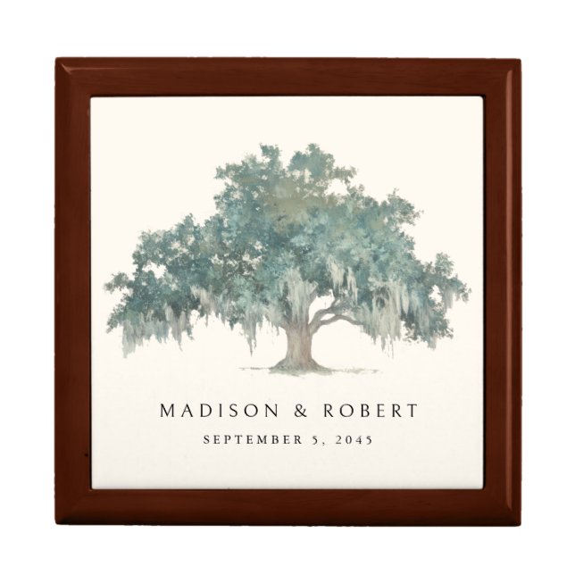 Personalized Names Oak Tree Wedding Keepsake Gift Box (Front)