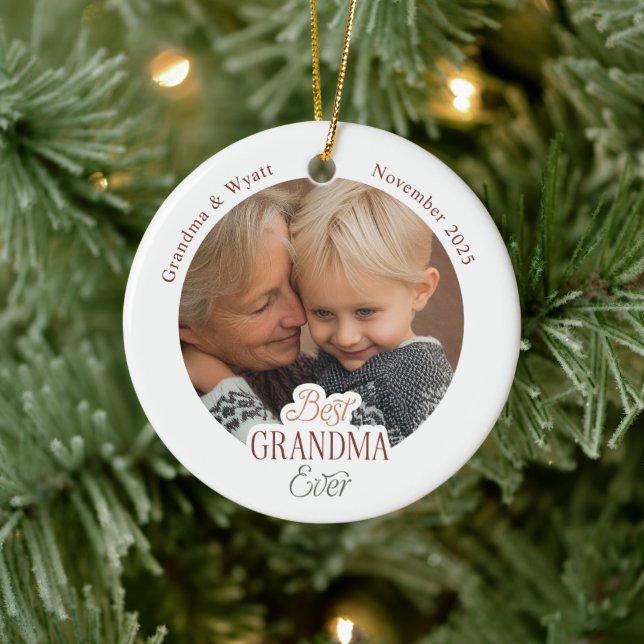 Personalized Names Photo Best Grandma Ever Ceramic Ornament (Tree)