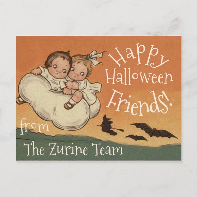 Personalized Names Postcard Vintage Cute Halloween (Front)