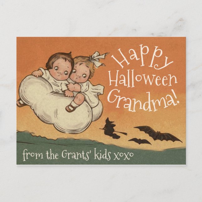 Personalized Names Postcard Vintage Cute Halloween (Front)