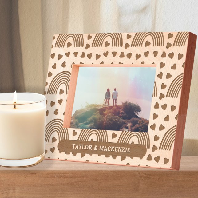 Personalized Names Rainbow and Heart Pattern Engraved Frames (Personalized Names Rainbow and Heart Pattern Etched Frames by Ricaso. Patterned hearts and rainbows)