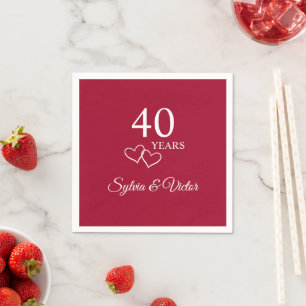 Personalized Names Red Ruby 40th Anniversary Party Napkins