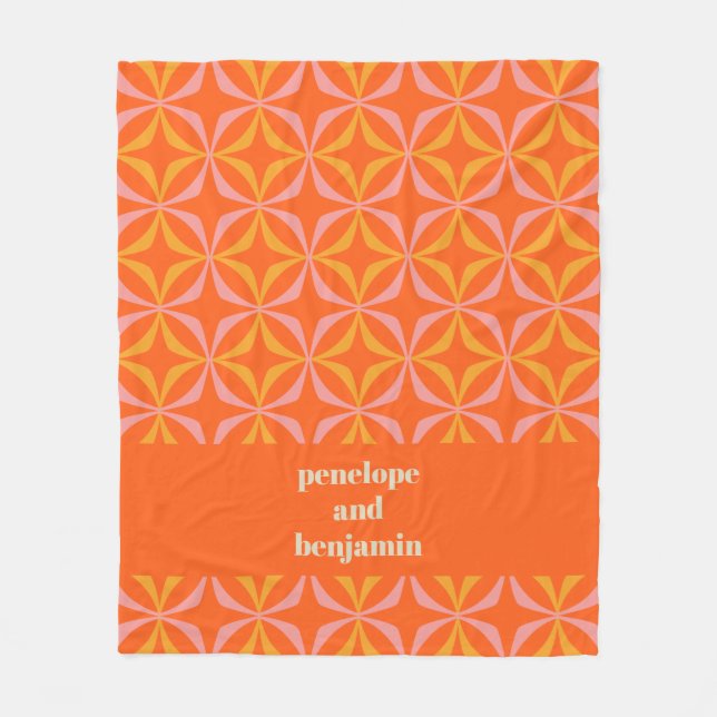 Personalized Names Retro Orange Yellow Geometric  Fleece Blanket (Front)