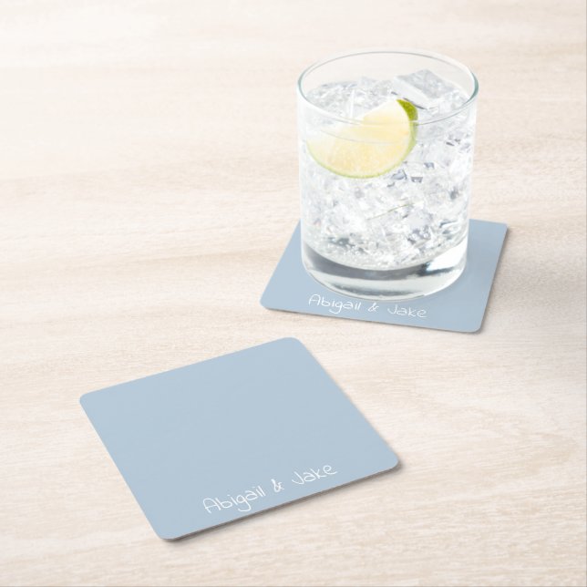 Personalized Names Sky Blue Cocktail Square Paper Coaster (Insitu)