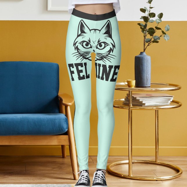 Personalized Names Teal Grey Stripes Cute Cat Pet Leggings (Creator Uploaded)