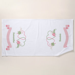 Personalized Names Two Hearts Honeymoon  Beach Towel