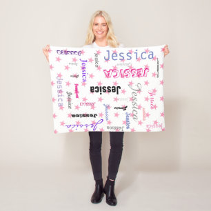 Personalized Names Typography Pink Stars Fleece Blanket