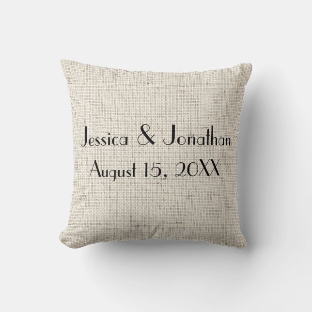 Personalized Names & Wedding Date Linen Pillow (Front)