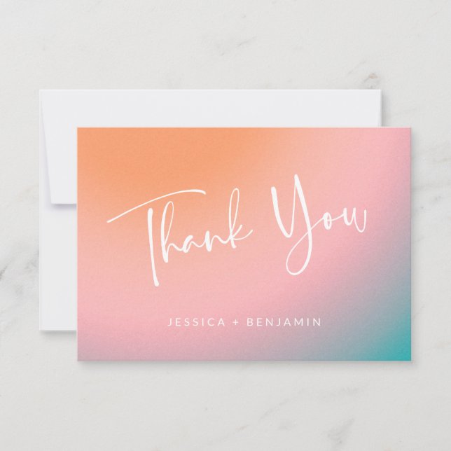 Personalized Names Wedding Dreamy Peach Gradient Thank You Card (Front)