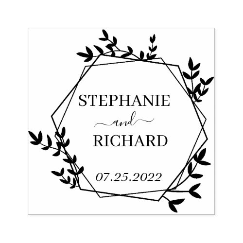 Personalized Names Wedding Floral Wreath Rubber Stamp