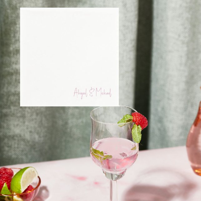 Personalized Names White & Pink Wedding Cocktail Napkins (Creator Uploaded)