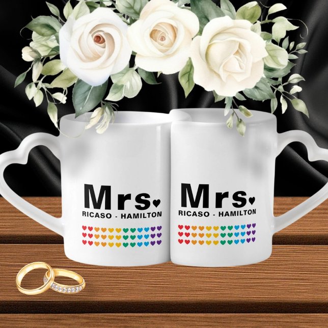 Personalized Names With Mrs and Mrs typography Coffee Mug Set (Personalized Names With Mrs and Mrs typography Coffee Mug Set by Ricaso. Great wedding gift ideas)