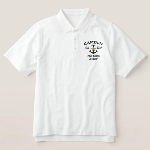 Personalized Names Year Boat Captain Star Anchor Embroidered Polo Shirt