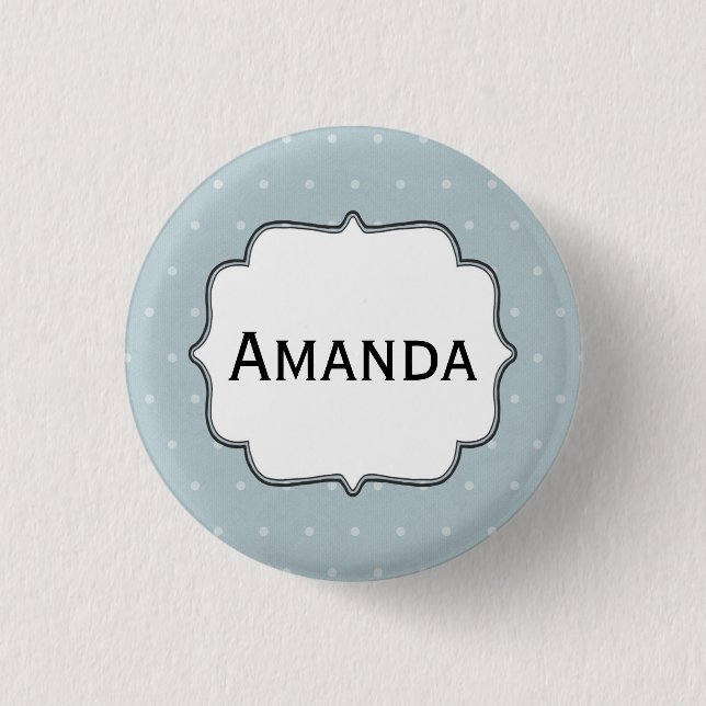 Personalized Nametag Pale Blue White Polka Dots  Button (Front)