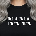 Personalized NANA Kids’ Names, Modern Grandma Gift Sweatshirt<br><div class="desc">Celebrate a special grandmother with this modern “NANA” sweatshirt, personalized with her grandkids’ names in a clean, stylish script. A perfect mix of cozy and chic, this design makes a thoughtful Mother’s Day, birthday, or Christmas gift for any proud nana. Its minimalist layout and modern font make it easy to...</div>