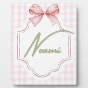 Personalized Naomi Baby Girl Nursery Bow&Gingham Plaque