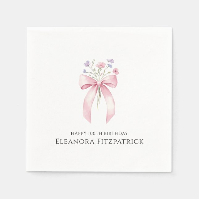 Personalized Napkins 100th Birthday Bow Wildflower (Front)
