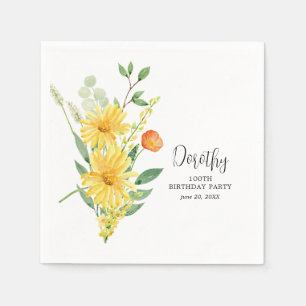 Personalized Napkins 100th Birthday Yellow Floral