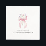Personalized Napkins 21st Birthday Bow Wildflower<br><div class="desc">A pretty blush pink bow is decorated with dainty purple and pink wildflowers. The birthday celebrant's name and Happy Birthday follow. All text is editable.</div>