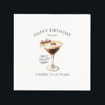 Personalized Napkins 21st Birthday Martini<br><div class="desc">An espresso martini shows that the guest of honor is "a tini bit older." Sophisticated neutral color palette. Martini with a bow and espresso beans.</div>