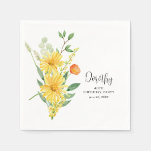 Personalized Napkins 40th Birthday Yellow Floral