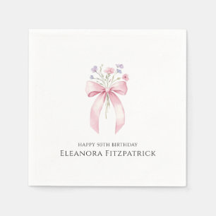Personalized Napkins 50th Birthday Bow Wildflower