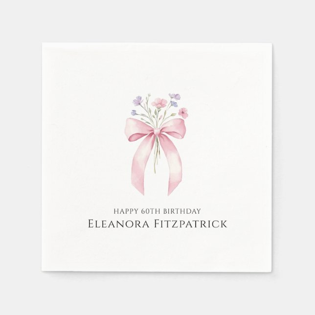 Personalized Napkins 60th Birthday Bow Wildflower (Front)