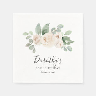 Personalized Napkins 60th Birthday White Rose