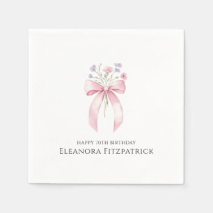 Personalized Napkins 70th Birthday Bow Wildflower