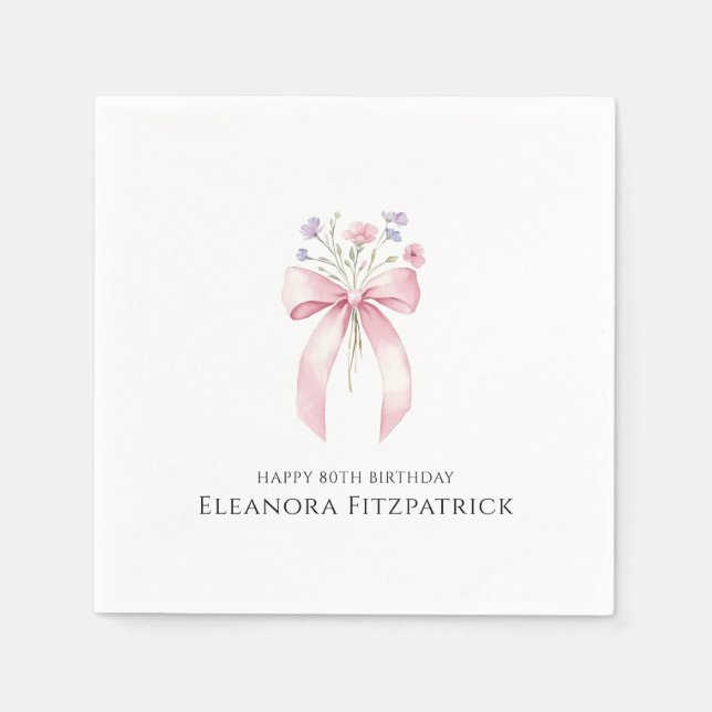 Personalized Napkins 80th Birthday Bow Wildflower (Front)
