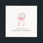 Personalized Napkins 90th Birthday Bow Wildflower<br><div class="desc">A pretty blush pink bow is decorated with dainty purple and pink wildflowers. The birthday celebrant's name and Happy Birthday follow. All text is editable.</div>